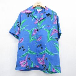 ハワイアン 90s 半袖シャツ 花 ブルー メンズXL相当 | 古着