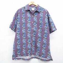 ギャップ 00s 半袖シャツ ハイビスカス パープル メンズXL相当 | 古着