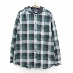 XL★古着 エディーバウアー 長袖 フランネル シャツ ジャケット パーカー メンズ ロング丈 コットン 緑他 チェック 25nov15