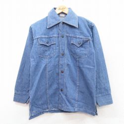 【20%OFF】S★古着 長袖 シャツ ジャケット メンズ 80年代 80s コットン 紺 デニム 25nov15