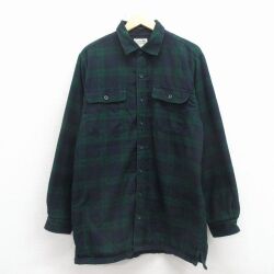 XL★古着 エルエルビーン 長袖 シャツ ジャケット メンズ 00年代 00s ロング丈 コットン 緑他 タータン チェック ブラックウォッチ 内側フリース【spe】 26mar03