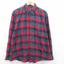 【50%OFF】XL★古着 長袖 フランネル シャツ メンズ 90年代 90s コットン ボタンダウン 赤他 レッド チェック 23sep28 中古 トップス