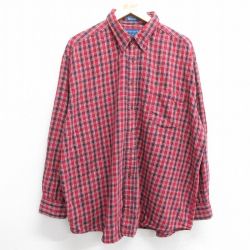 【50%OFF】XL★古着 タウンクラフト 長袖 フランネル シャツ メンズ 90年代 90s 大きいサイズ コットン ボタンダウン エンジ他 チェック 23oct16 中古 トップス