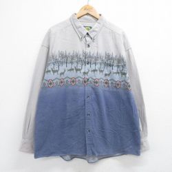 XL★古着 カベラス 長袖 ヘビー フランネル シャツ メンズ 00年代 00s シカ 大きいサイズ コットン ボタンダウン 紺他 ネイビー 23oct16 中古 トップス