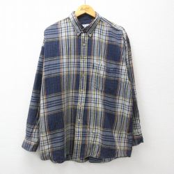【50%OFF】XL★古着 IZOD 長袖 フランネル シャツ メンズ 90年代 90s 大きいサイズ コットン ボタンダウン 紺他 ネイビー チェック 23nov30 中古 トップス