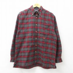 【50%OFF】XL★古着 トミーヒルフィガー TOMMY HILFIGER 長袖 ブランド ヘビー フランネル シャツ メンズ 90年代 90s ワンポイントロゴ コットン ボタンダウン 濃グレー他 チェック 24jan08 中古 トップス