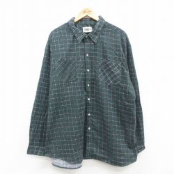 【50%OFF】XL★古着 HABAND 長袖 ヘビー フランネル シャツ メンズ 大きいサイズ ロング丈 緑他 グリーン チェック 24sep18 中古 トップス