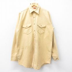 【50%OFF】XL★古着 長袖 ヘビー フランネル シャツ メンズ 80年代 80s 大きいサイズ ロング丈 コットン USA製 黄系 イエロー 24oct02 中古 トップス