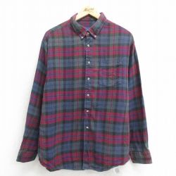 XL★古着 タウンクラフト 長袖 フランネル シャツ メンズ 90年代 90s コットン ボタンダウン 紺他 ネイビー チェック 24oct02 中古 トップス