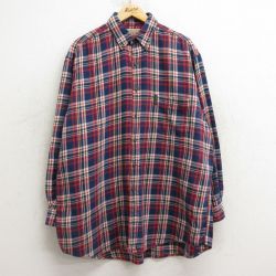 XL★古着 アバクロンビー Abercrombie&fitch 長袖 ヘビー フランネル シャツ メンズ 90年代 90s 大きいサイズ ロング丈 コットン ボタンダウン 紺他 ネイビー チェック 24oct09 中古 トップス