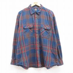 XL★古着 ドッカーズ 長袖 フランネル シャツ メンズ 90年代 90s 大きいサイズ コットン 紺他 ネイビー チェック 24oct16 中古 トップス