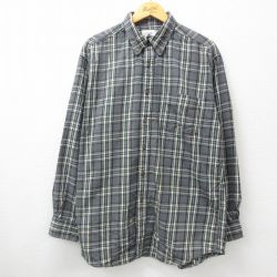 【20%OFF】XL★古着 ジェイクルー J.CREW 長袖 フランネル シャツ メンズ 90年代 90s ロング丈 コットン ボタンダウン グレー他 チェック 24oct19 中古 トップス
