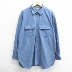 XL★古着 エルエルビーン LLBEAN 長袖 ヘビー フランネル シャツ メンズ 90年代 90s ロング丈 大きいサイズ コットン USA製 薄紺 ネイビー 24oct22 中古 トップス
