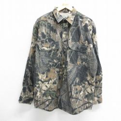 XL★古着 長袖 フランネル シャツ メンズ 00年代 00s モッシーオーク コットン 茶他 ブラウン 迷彩 24nov02 中古 トップス