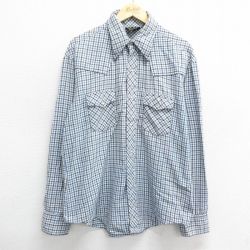XL★古着 JCペニー 長袖 ウエスタン フランネル シャツ メンズ 80年代 80s 薄紺他 ネイビー チェック 24nov02 中古 トップス