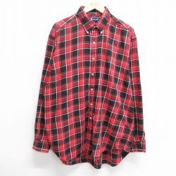 XL★古着 ラルフローレン Ralph Lauren 長袖 ブランド フランネル シャツ メンズ 90年代 90s ワンポイントロゴ BLAIRE 大きいサイズ コットン ボタンダウン 赤他 レッド チェック 24nov02 中古 トップス