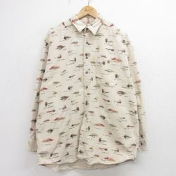 XL★古着 オービス ORVIS 長袖 ヘビー フランネル シャツ メンズ 90年代 90s 釣り ルアー 大きいサイズ ロング丈 コットン USA製 ベージュ他 カーキ 【spe】 24nov08 中古 トップス