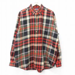 XL★古着 ラルフローレン Ralph Lauren 長袖 ブランド ウール シャツ メンズ 90年代 90s BLAIRE ワンポイントロゴ 大きいサイズ ボタンダウン 赤 レッド チェック 24nov09 中古 トップス