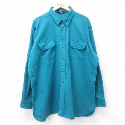 XL★古着 ウールリッチ WOOLRICH 長袖 ヘビー フランネル シャツ メンズ 90年代 90s 大きいサイズ ロング丈 コットン USA製 青緑 24nov09 中古 トップス
