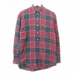M★古着 ラルフローレン Ralph Lauren チャップス 長袖 ブランド フランネル シャツ メンズ 90年代 90s ワンポイントロゴ コットン ボタンダウン エンジ チェック 24nov09 中古 トップス