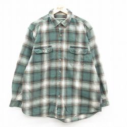 XL★古着 長袖 ヘビー フランネル シャツ メンズ コットン 緑他 グリーン チェック 24nov11 中古 トップス