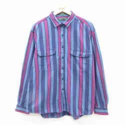XL★古着 リーバイス Levis 長袖 フランネル シャツ メンズ 90年代 90s ビッグE コットン 紺他 ネイビー ストライプ 24nov11 中古 トップス