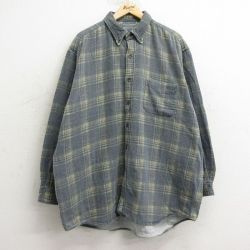 XL★古着 アバクロンビー Abercrombie&fitch 長袖 ヘビー フランネル シャツ メンズ 00年代 00s 大きいサイズ ロング丈 コットン ボタンダウン グレー他 24nov15 中古 トップス