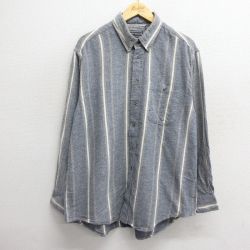【50%OFF】XL★古着 長袖 ヘビー フランネル シャツ メンズ 90年代 90s 大きいサイズ コットン ボタンダウン 濃紺他 ネイビー ストライプ 24nov18 中古 トップス