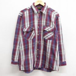 L★古着 長袖 ヘビー フランネル シャツ メンズ コットン USA製 エンジ他 チェック 24nov18 中古 トップス