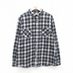 XL★古着 長袖 ヘビー フランネル シャツ メンズ 黒他 ブラック バッファロー チェック 24nov18 中古 トップス