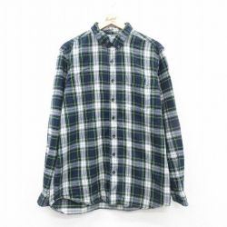 L★古着 エルエルビーン LLBEAN 長袖 フランネル シャツ メンズ 00年代 00s コットン ボタンダウン 緑他 グリーン チェック 24nov19 中古 トップス