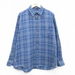 【50%OFF】XL★古着 バンヒューセン 長袖 フランネル シャツ メンズ 90年代 90s 大きいサイズ コットン 紺 ネイビー チェック 24nov19 中古 トップス