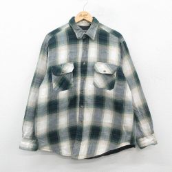 XL★古着 長袖 フランネル シャツ メンズ 90年代 90s コットン 緑他 グリーン オンブレ チェック 内側キルティング 24nov19 中古 トップス