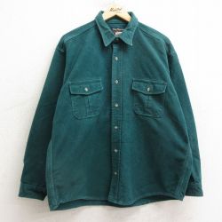 XL★古着 長袖 ヘビー フランネル シャツ メンズ 90年代 90s 大きいサイズ コットン USA製 緑 グリーン 24nov20 中古 トップス