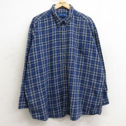 XL★古着 タウンクラフト 長袖 フランネル シャツ メンズ 大きいサイズ コットン ボタンダウン 青他 ブルー チェック 24nov20 中古 トップス