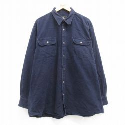 XL★古着 レッドヘッド 長袖 ヘビー フランネル シャツ メンズ 00年代 00s 大きいサイズ ロング丈 コットン 濃紺 ネイビー 24nov21 中古 トップス