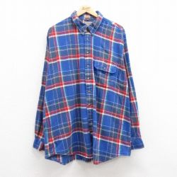 XL★古着 ロンドンフォグ 長袖 フランネル シャツ メンズ 90年代 90s 大きいサイズ ロング丈 コットン ボタンダウン USA製 青他 ブルー チェック 【spe】 24nov21 中古 トップス