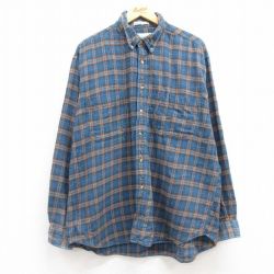 XL★古着 エディーバウアー 長袖 フランネル シャツ メンズ 00年代 00s コットン ボタンダウン 紺他 ネイビー チェック 24nov21 中古 トップス