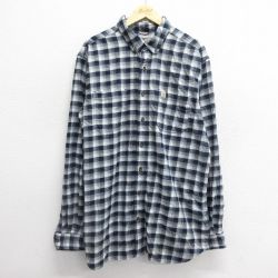 XL★古着 カーハート Carhartt 長袖 フランネル シャツ メンズ ロング丈 ボタンダウン 紺他 ネイビー チェック 24nov25 中古 トップス
