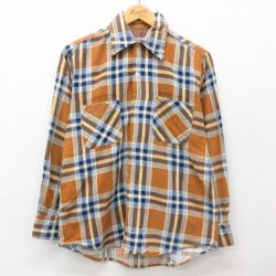 M★古着 長袖 フランネル シャツ メンズ 80年代 80s コットン ベージュ他 カーキ チェック 24nov26 中古 トップス