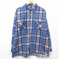 XL★古着 長袖 フランネル シャツ メンズ 90年代 90s 大きいサイズ コットン USA製 紺他 ネイビー チェック 24nov26 中古 トップス