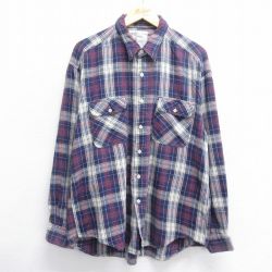 XL★古着 長袖 フランネル シャツ メンズ 大きいサイズ 紫他 パープル チェック 24nov27 中古 トップス