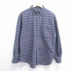 XL★古着 ランズエンド 長袖 フランネル シャツ メンズ 00年代 00s コットン ボタンダウン 紺他 ネイビー チェック 24nov27 中古 トップス