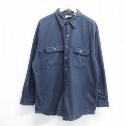 XL★古着 Wear Guard 長袖 フランネル シャツ メンズ 90年代 90s 大きいサイズ コットン 紺 ネイビー 24nov27 中古 トップス
