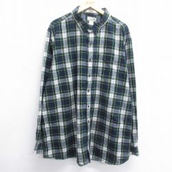 XL★古着 エルエルビーン LLBEAN 長袖 フランネル シャツ メンズ 00年代 00s 大きいサイズ ロング丈 コットン ボタンダウン 緑他 グリーン チェック 24nov27 中古 トップス