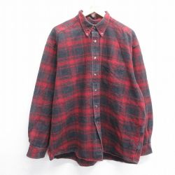 XL★古着 エディーバウアー 長袖 フランネル シャツ メンズ 00年代 00s 大きいサイズ コットン ボタンダウン 赤他 レッド チェック 24nov27 中古 トップス
