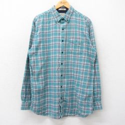 XL★古着 エルエルビーン LLBEAN 長袖 フランネル シャツ メンズ 00年代 00s ロング丈 コットン ボタンダウン 青緑他 チェック 24nov28 中古 トップス