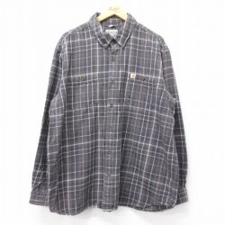 XL★古着 カーハート Carhartt 長袖 フランネル シャツ メンズ 大きいサイズ コットン ボタンダウン 濃グレー他 チェック 24nov28 中古 トップス