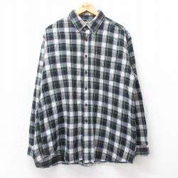 XL★古着 エルエルビーン LLBEAN 長袖 フランネル シャツ メンズ 00年代 00s コットン ボタンダウン 紺他 ネイビー チェック 24nov28 中古 トップス