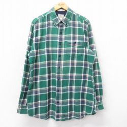 XL★古着 エルエルビーン LLBEAN 長袖 フランネル シャツ メンズ 00年代 00s ロング丈 コットン ボタンダウン 緑他 グリーン チェック 24nov28 中古 トップス